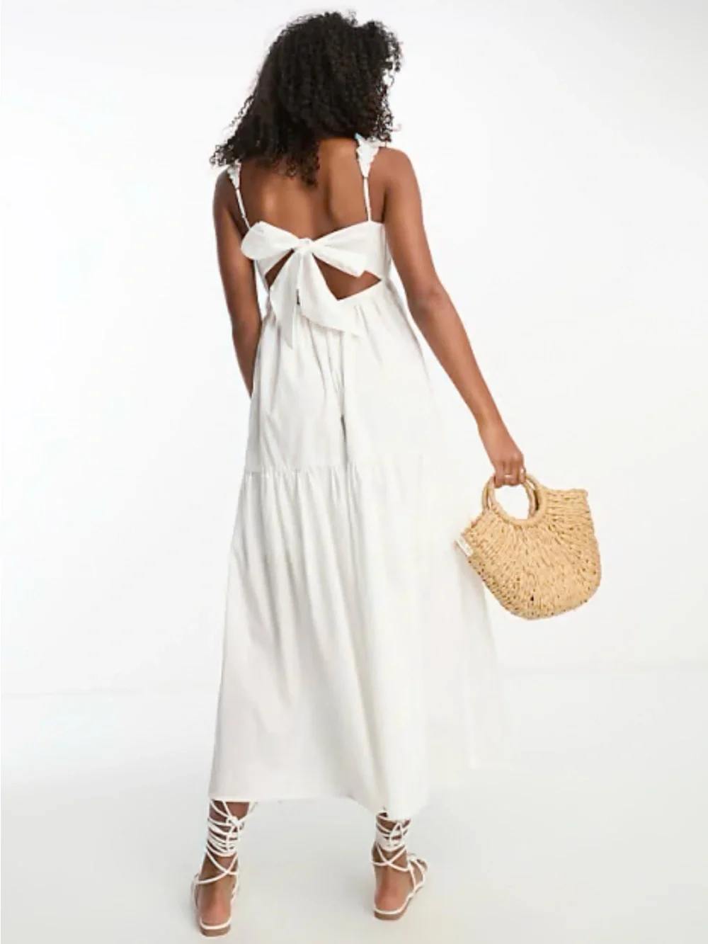 NEW Abercrombie & Fitch poplin bow back ruffle strap maxi dress MP